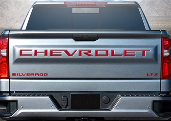 Urethane CHEVROLET Insert Tailgate Lettering and SILVERADO Overlay Kit in Red 19540142